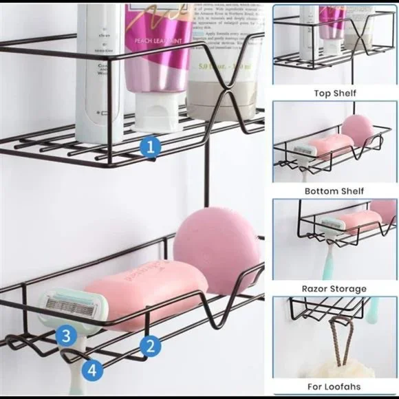 Shower Caddy Hanging over Shower Head Small Rust Roof Shower Organizer with 4 Ho